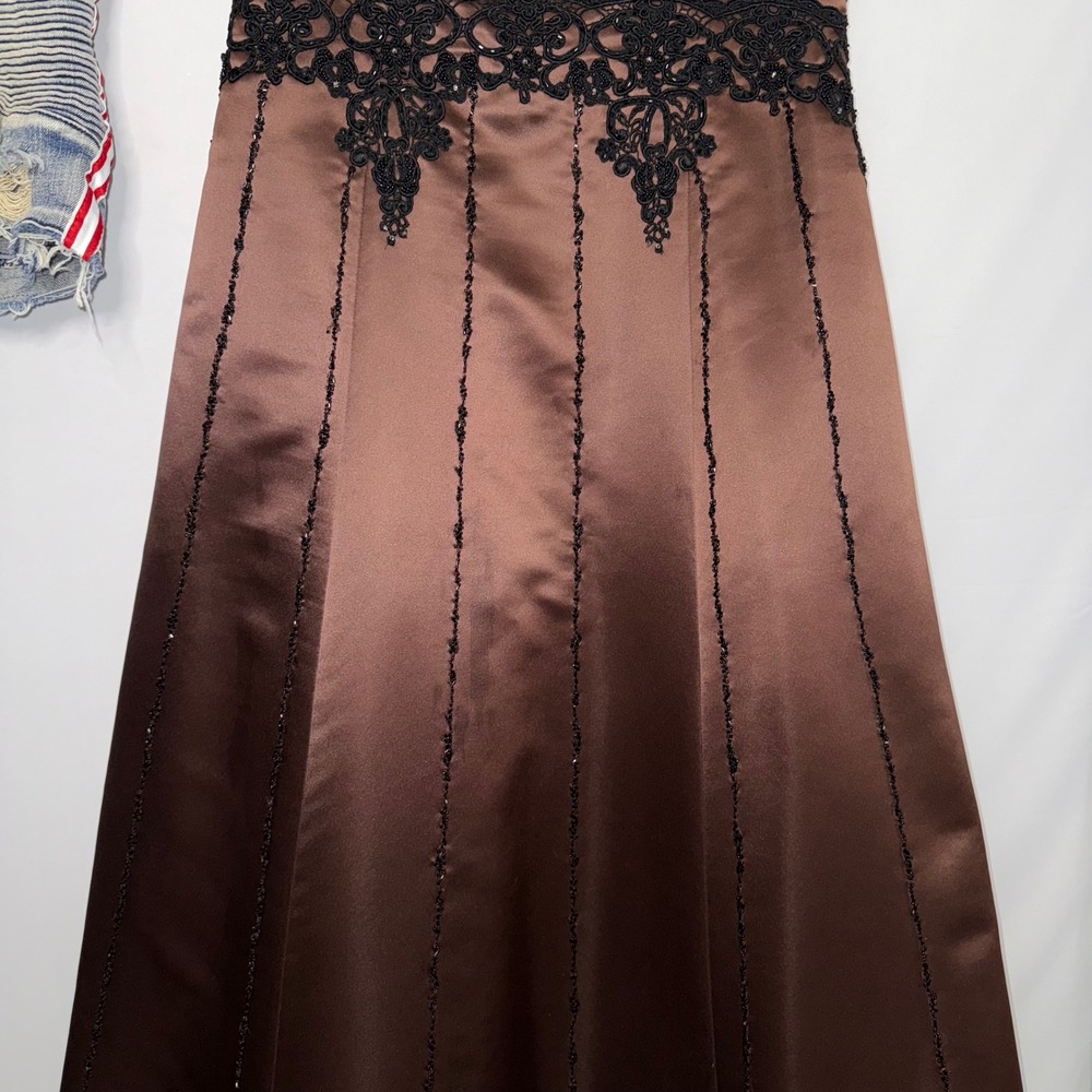 Vintage Dark Beaded Chocolate Donna Gray Formal Gown Evening Dress Floor‎ Length - Picture 5 of 13